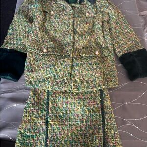 STYLEWE Green and Yellow Blazer with Short Sleeves and Textured Fabric